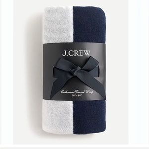 J Crew Oversized 100%
Cashmere Wrap Stripe 86" by 36" Snow and Navy NWT